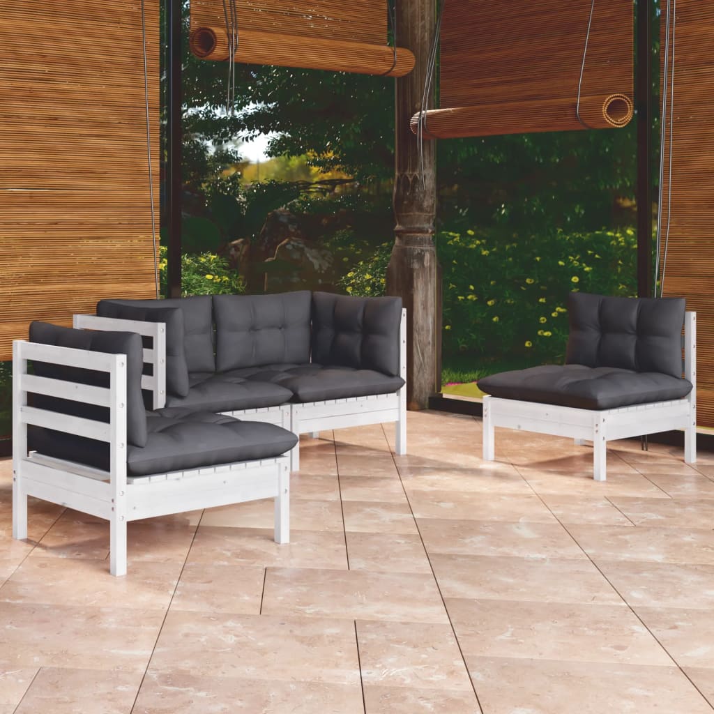vidaXL Set mobilier grădină cu perne, 4 piese, lemn de pin