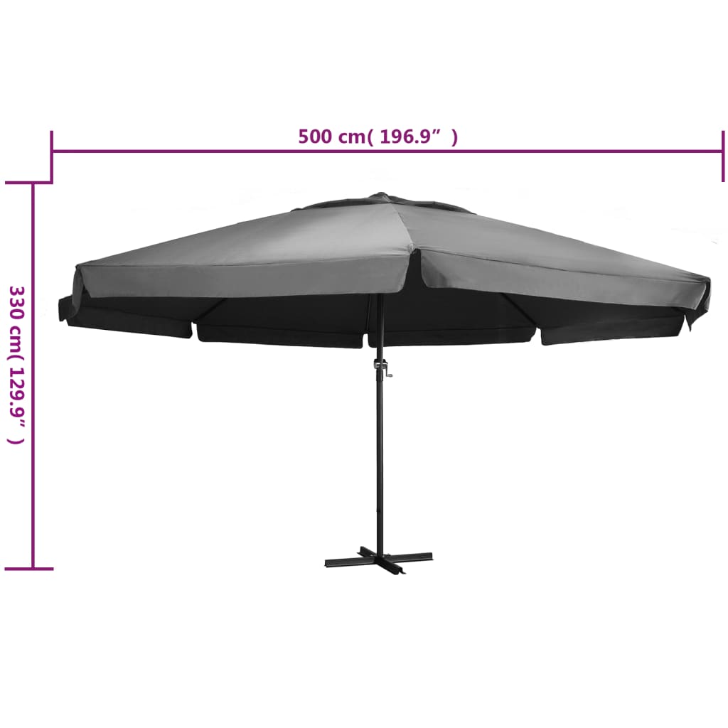 vidaXL Umbrelă de soare cu stâlp aluminiu, antracit, 600 cm