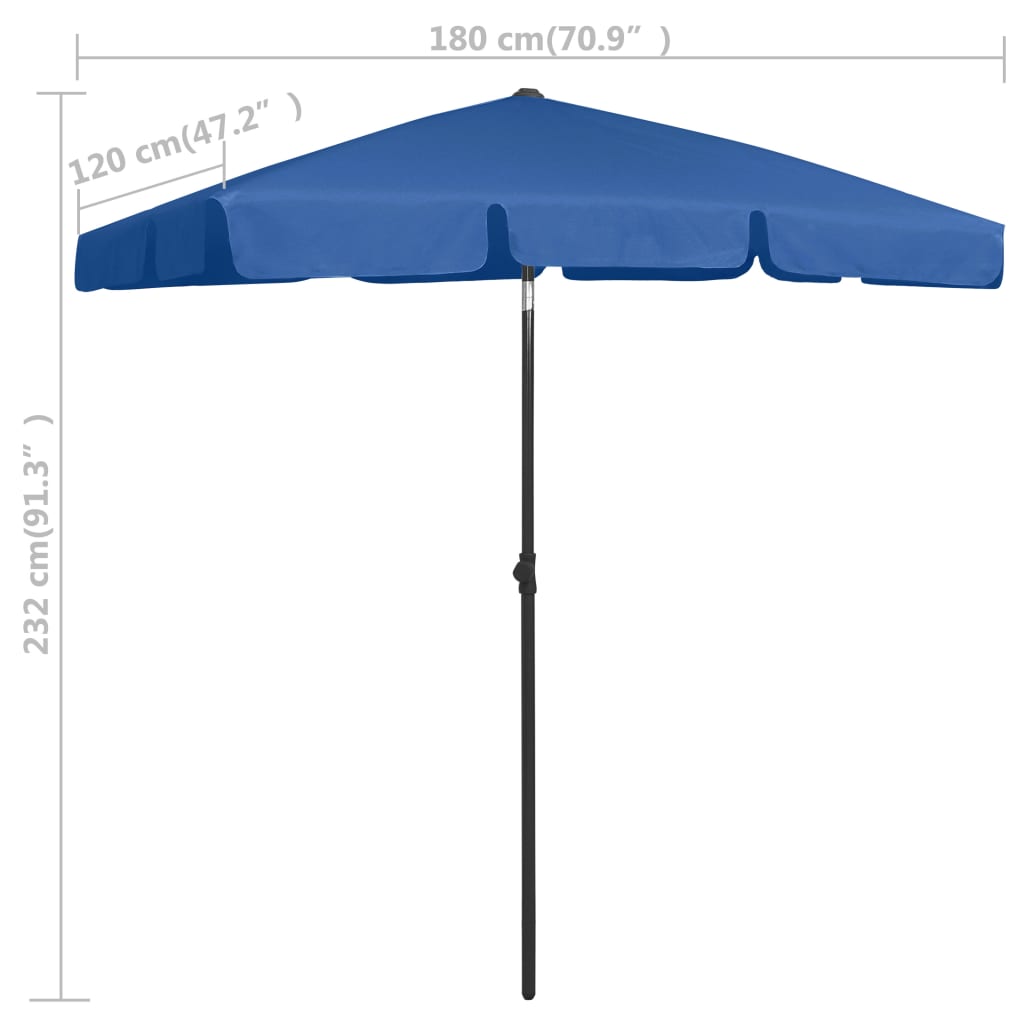 vidaXL Umbrelă de plajă, albastru azuriu, 180x120 cm