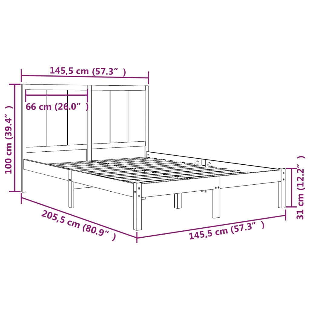 vidaXL Cadru de pat, alb, 140x200 cm, lemn masiv de pin