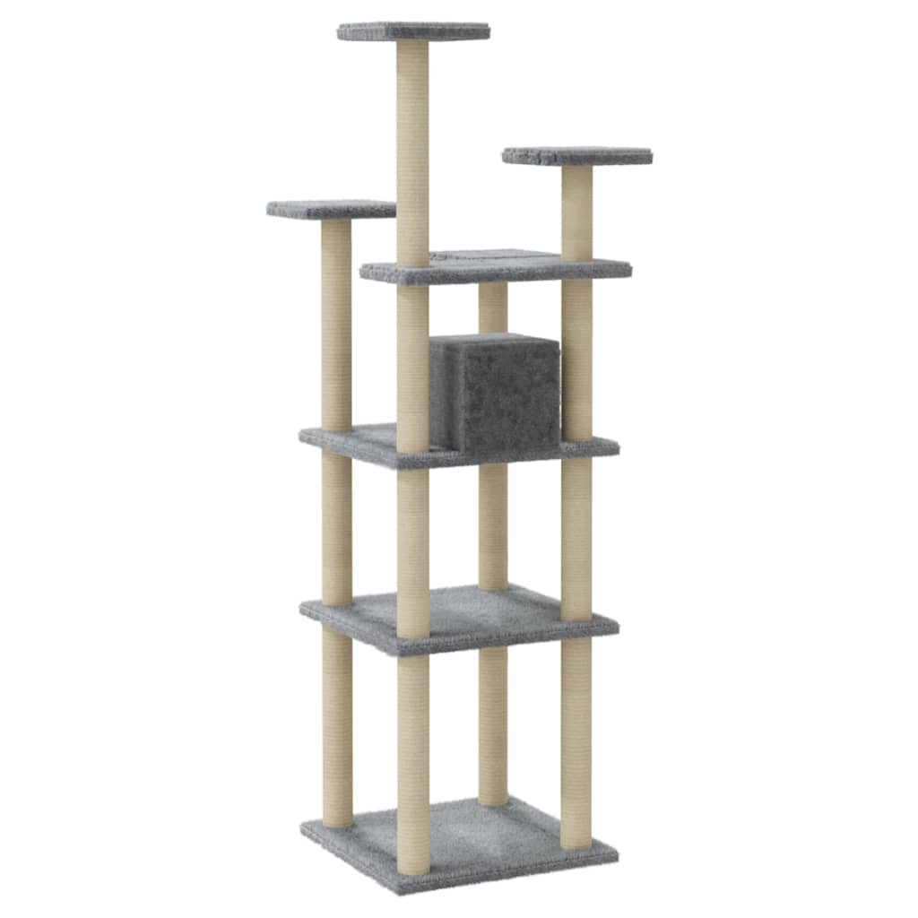 vidaXL Ansamblu pisici, stâlpi din funie sisal, gri deschis, 171 cm