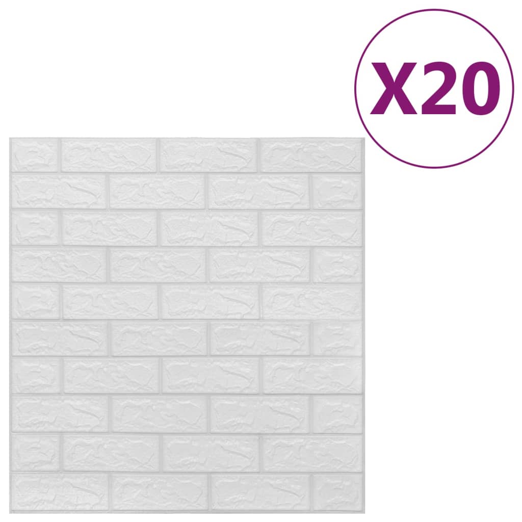 vidaXL Tapet de perete autocolant 3D, 20 buc., alb, model cărămizi