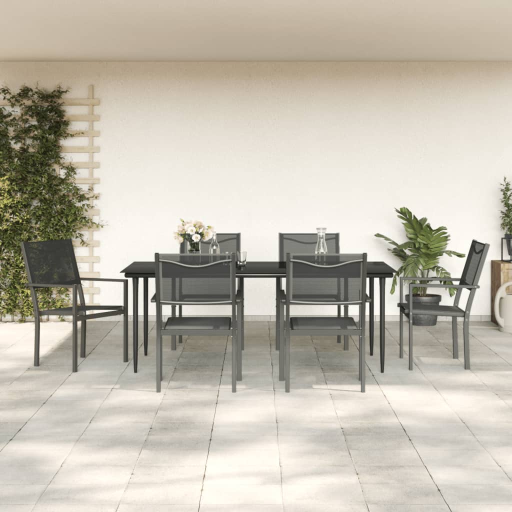 vidaXL Set mobilier de grădină, 7 piese, negru, oțel și textilenă
