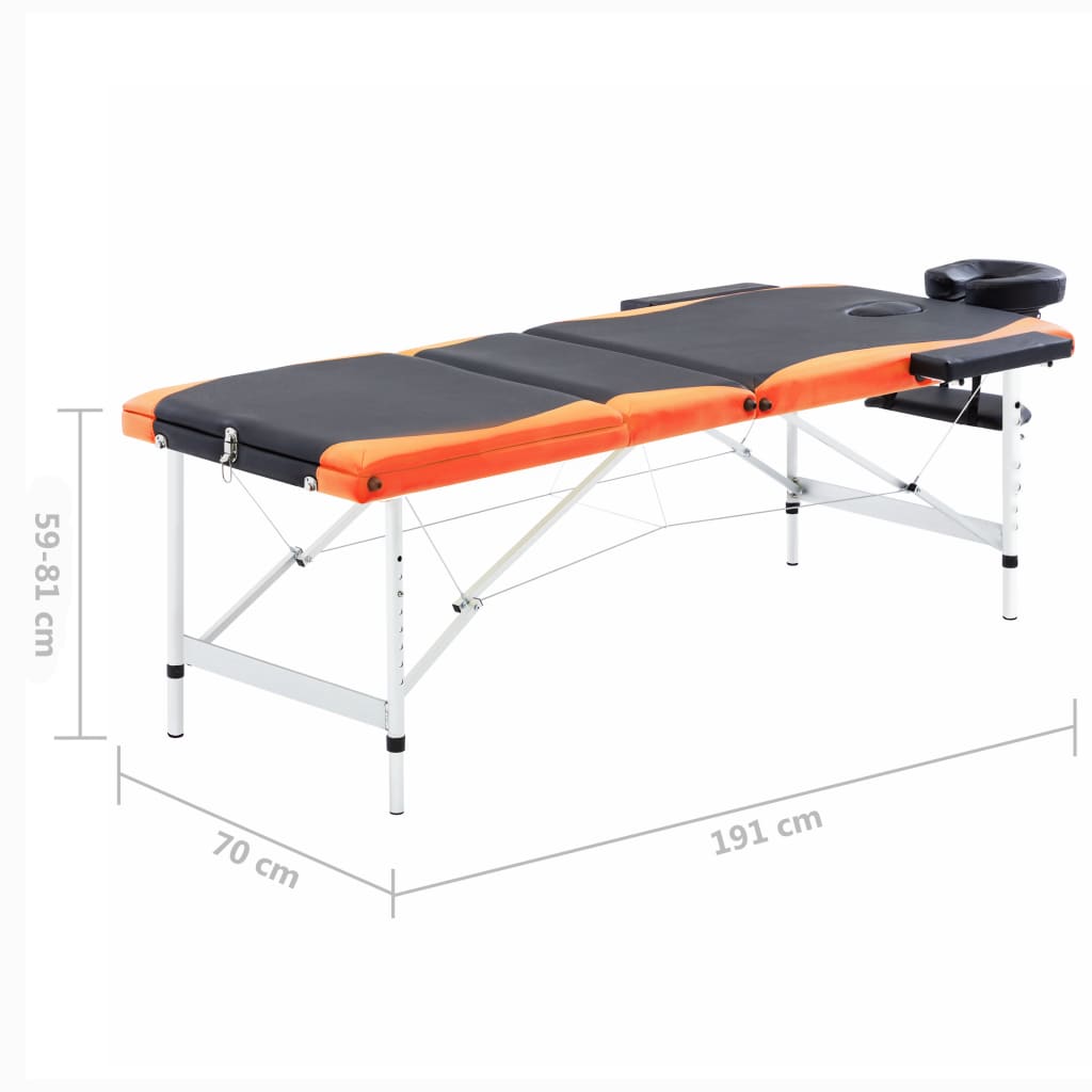 vidaXL Masă de masaj pliabilă, 3 zone, negru și portocaliu, aluminiu