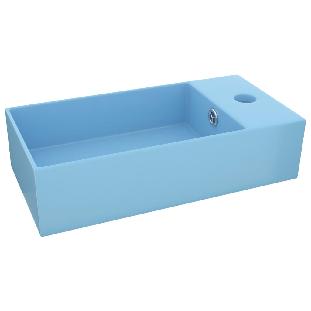 vidaXL Chiuvetă de baie cu preaplin, albastru deschis, ceramică