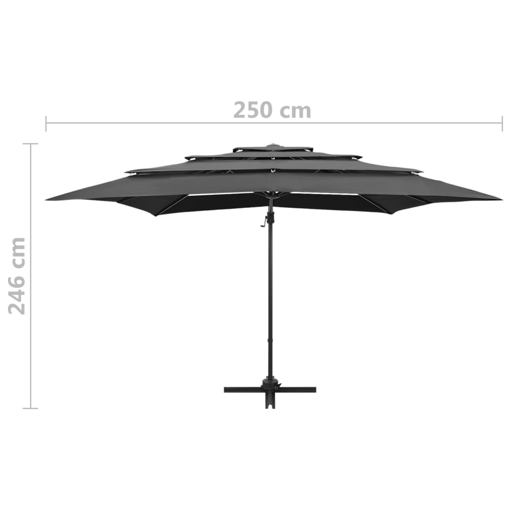 vidaXL Umbrelă de soare 4 niveluri, stâlp aluminiu antracit 250x250 cm