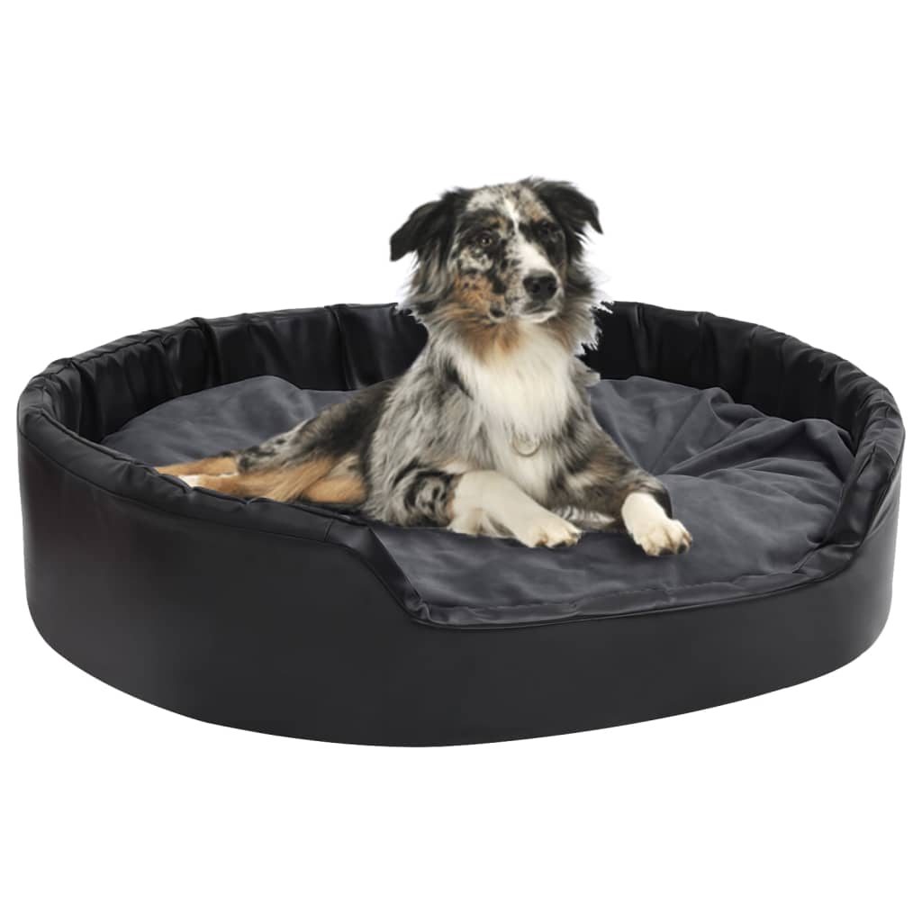 vidaXL Pat câini, negru/gri închis, 99x89x21 cm, pluș/piele ecologică