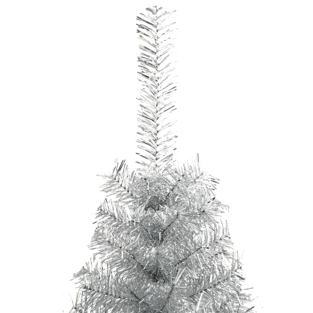 vidaXL Jumătate brad de Crăciun cu suport, argintiu, 210 cm, PET