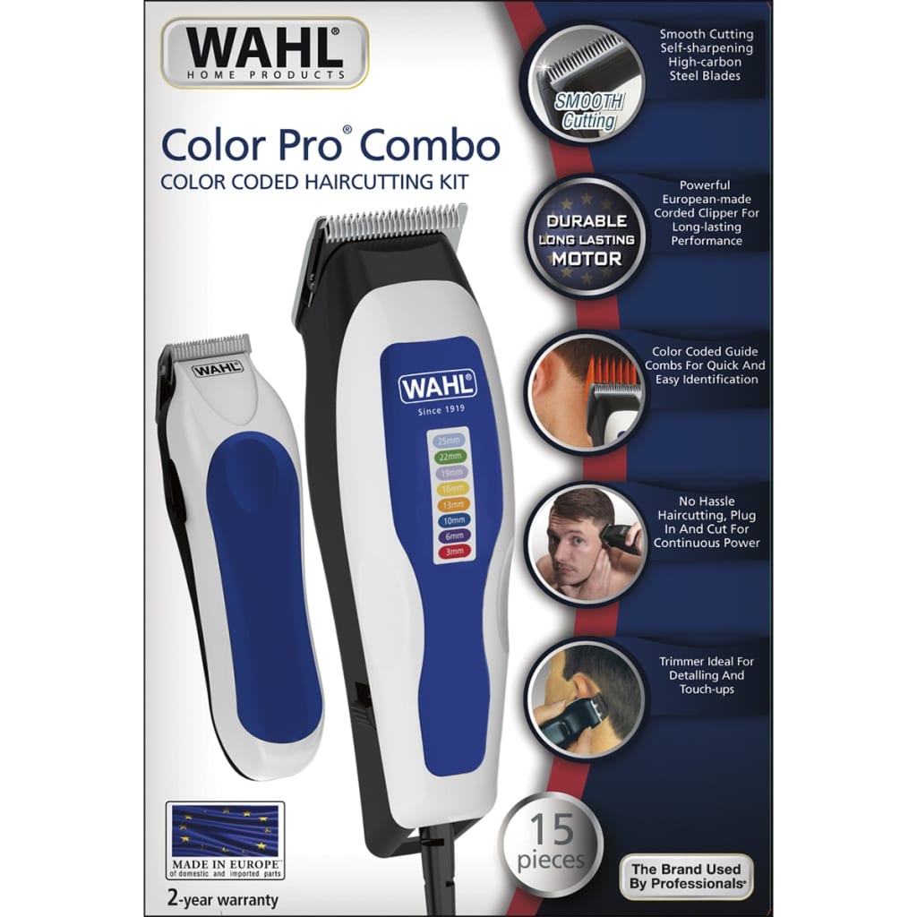 Wahl Mașină tuns/trimmer/accesorii „Color Pro Combo”, 15 piese