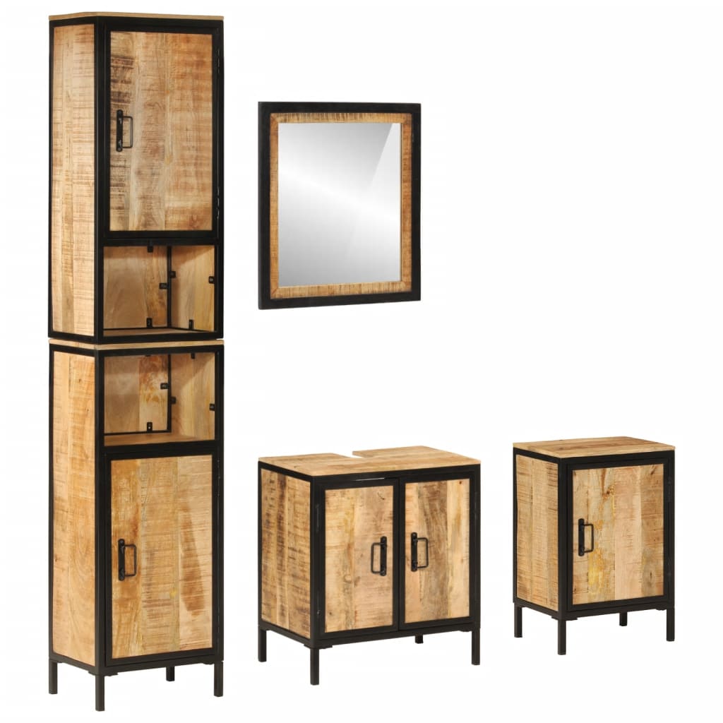 vidaXL Set mobilier de baie, 4 piese, fier și lemn masiv de mango