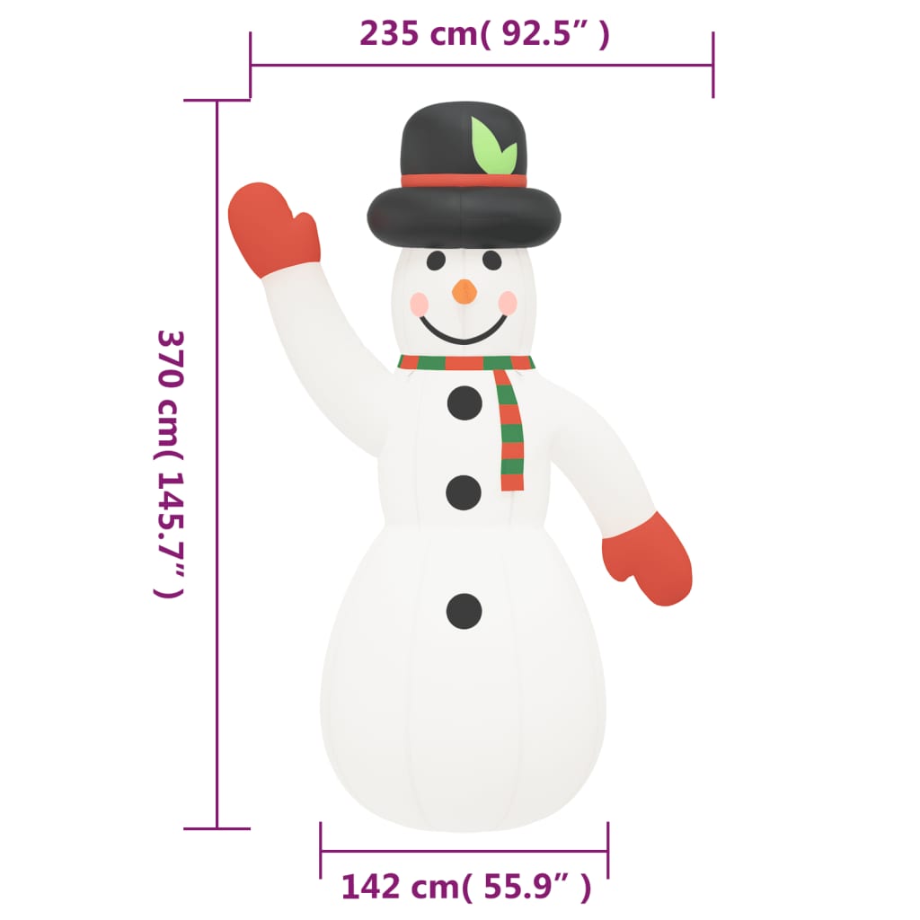 vidaXL Om de zăpadă gonflabil cu LED-uri, 370 cm