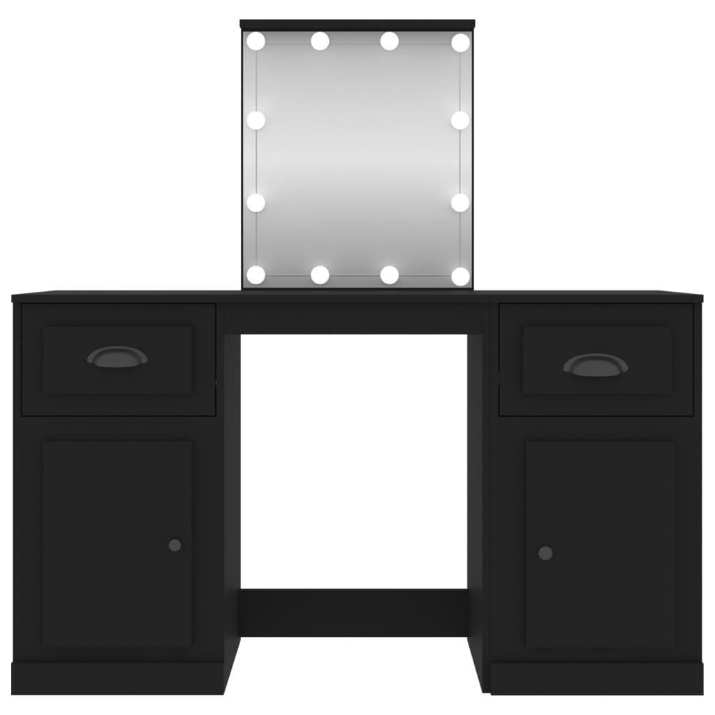 vidaXL Masă de toaletă cu LED, negru, 130x50x132,5 cm