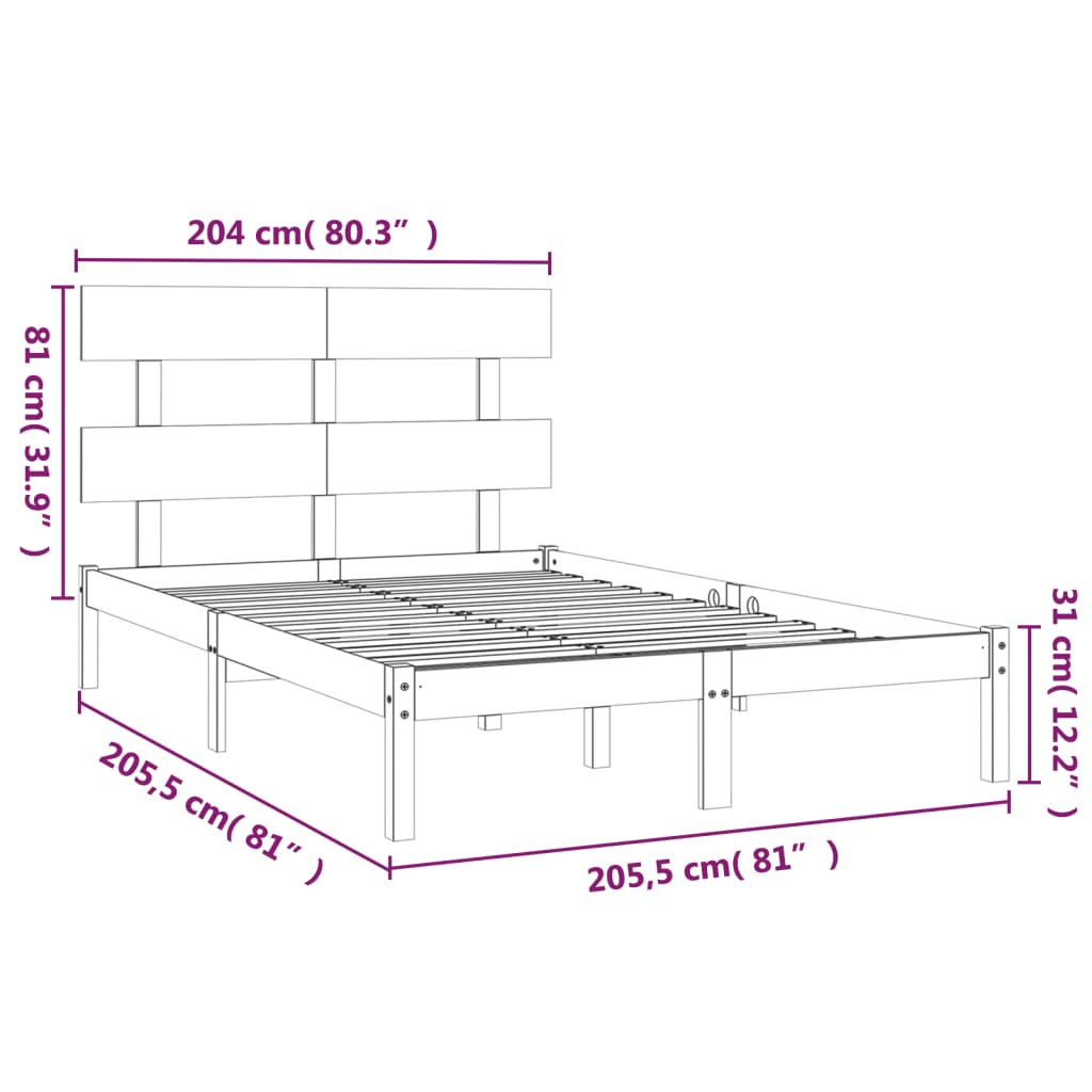 vidaXL Cadru de pat, negru, 200x200 cm, lemn masiv