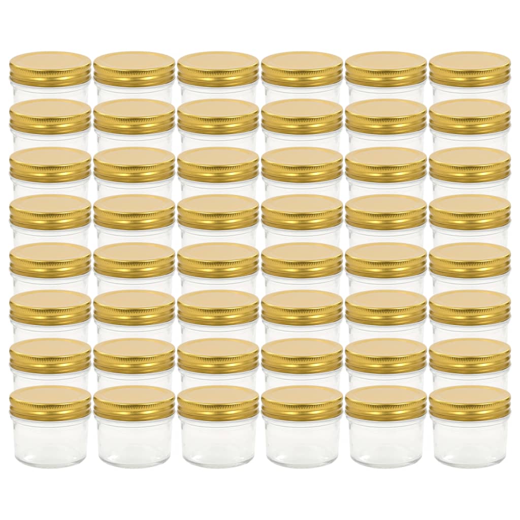 vidaXL Borcane din sticlă pentru gem, capace aurii, 48 buc, 110 ml