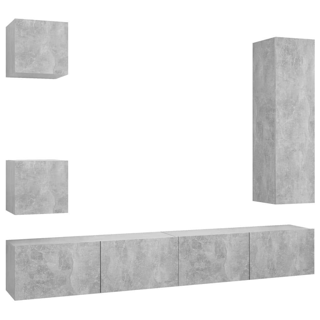 vidaXL Set de dulapuri TV, 5 piese, gri beton, lemn prelucrat