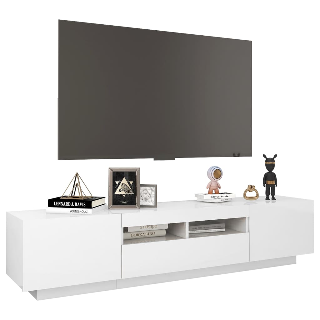 vidaXL Comodă TV cu lumini LED, alb extra lucios, 180x35x40 cm