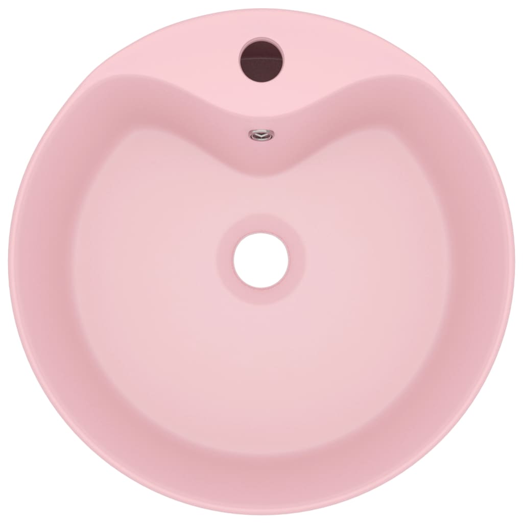 vidaXL Chiuvetă de lux cu preaplin, roz mat, 36 x 13 cm, ceramică