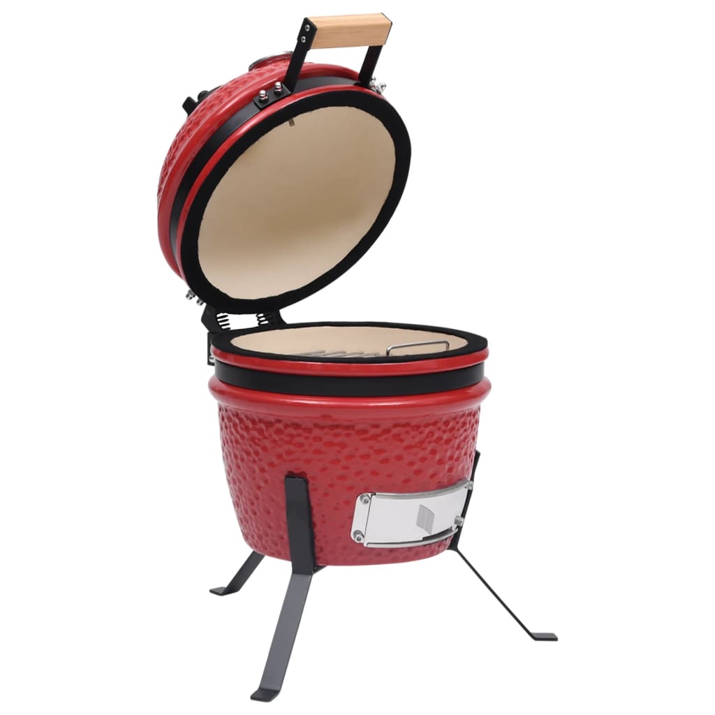 vidaXL Grătar cu afumătoare 2-în-1 Kamado, roșu, 56 cm, ceramică