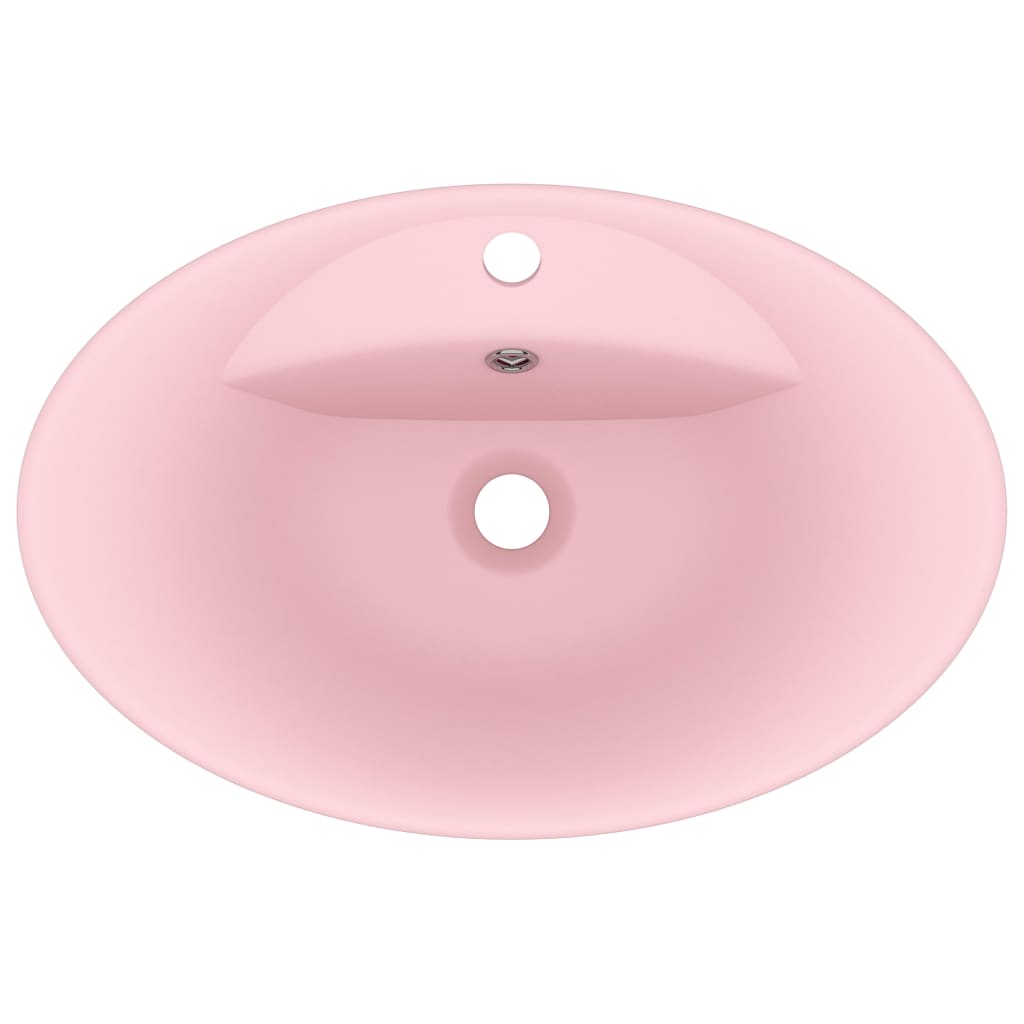 vidaXL Chiuvetă lux cu preaplin, roz mat, 58,5x39 cm ceramică, oval
