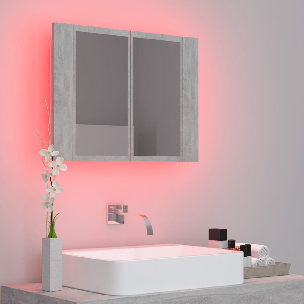 vidaXL Dulap de baie cu oglindă și LED, gri beton, 60x12x45 cm