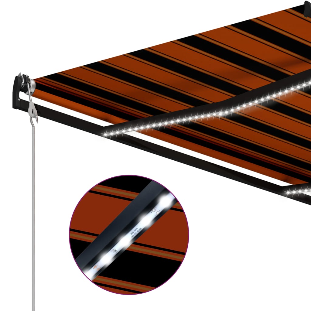 vidaXL Copertină retractabilă senzor vânt & LED oranj/maro, 600x300 cm