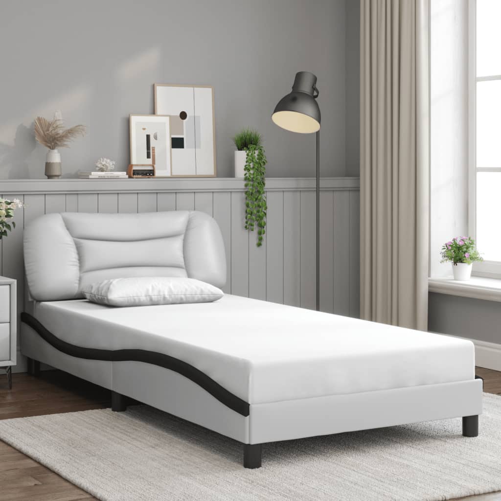 vidaXL Cadru de pat cu tăblie alb și negru 100x200cm piele artificială