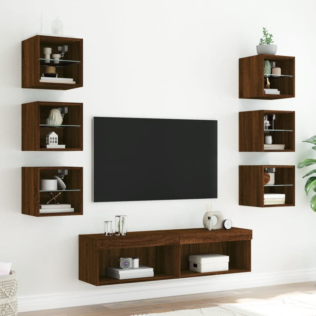 vidaXL Unități de perete TV cu LED-uri, 8 piese, stejar maro, lemn