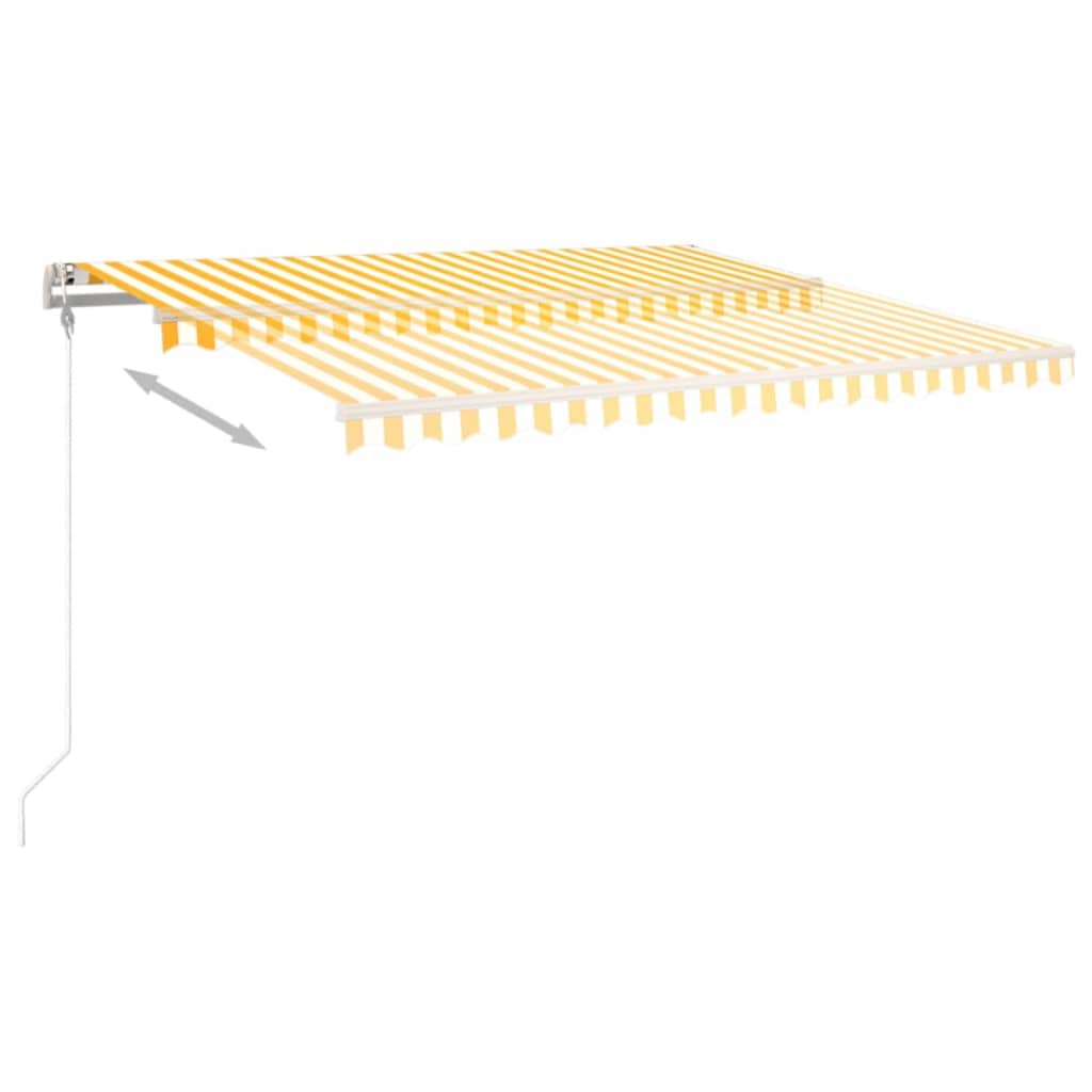 vidaXL Copertină retractabilă manual cu stâlpi, galben și alb, 4x3,5 m