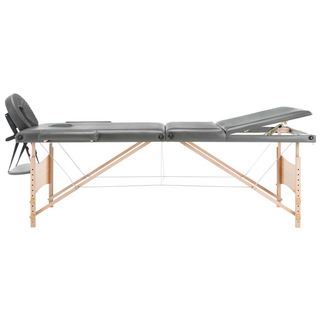 vidaXL Masă de masaj cu 3 zone, cadru din lemn, antracit, 186 x 68 cm