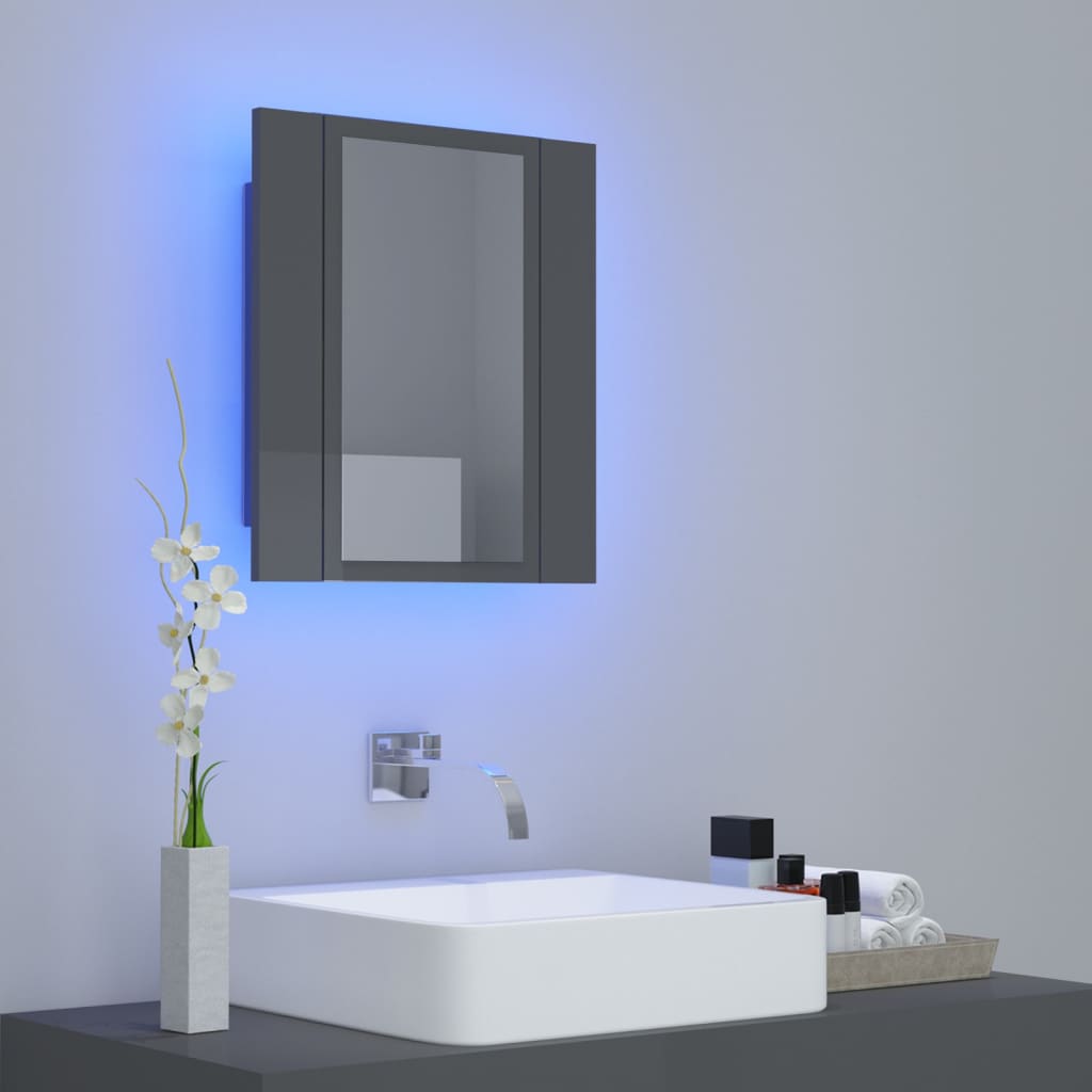 vidaXL Dulap de baie cu oglindă & LED, gri extralucios, 40x12x45 acril