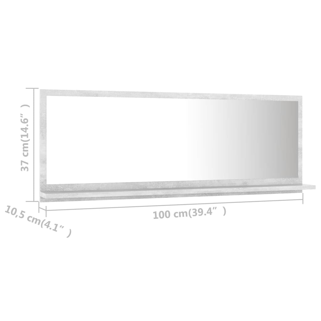 vidaXL Oglindă de baie, gri beton, 100 x 10,5 x 37 cm, PAL