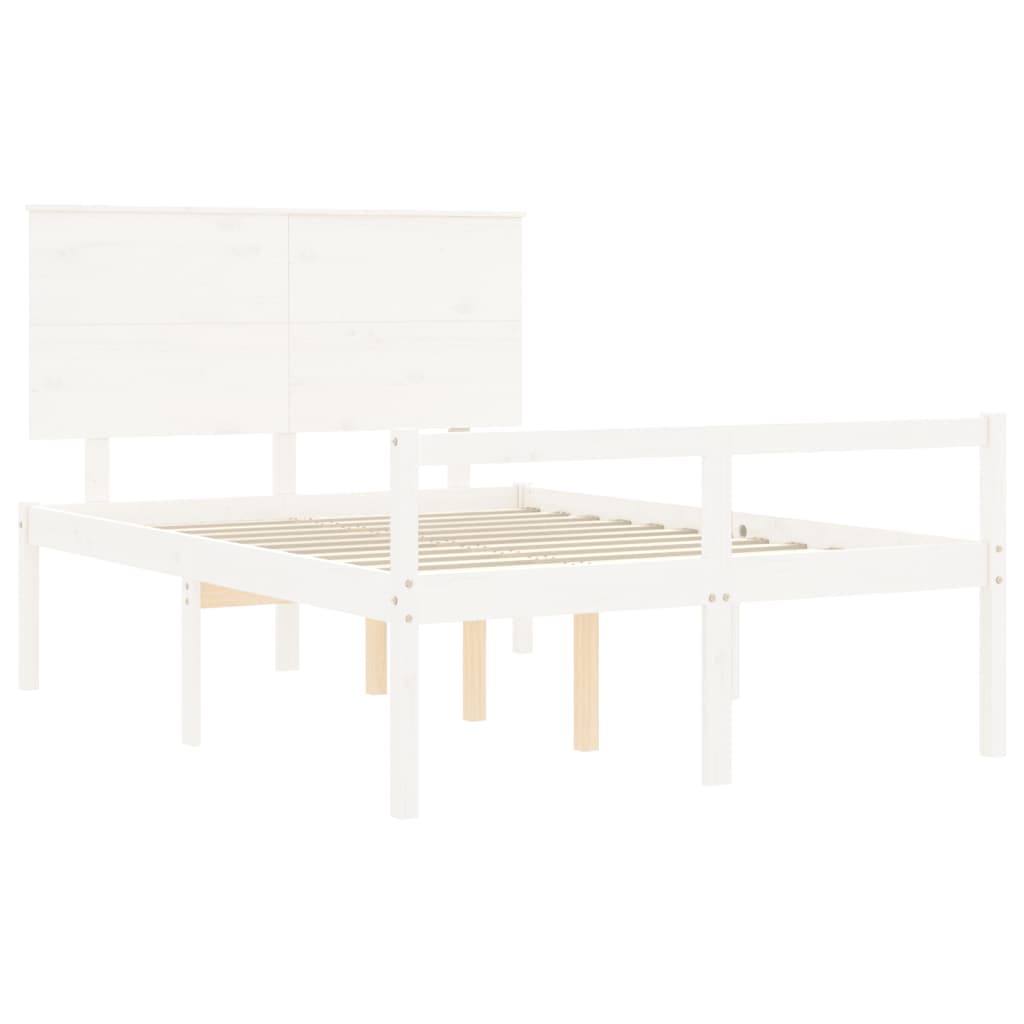 vidaXL Cadru de pat senior cu tăblie dublu mic, alb, lemn masiv