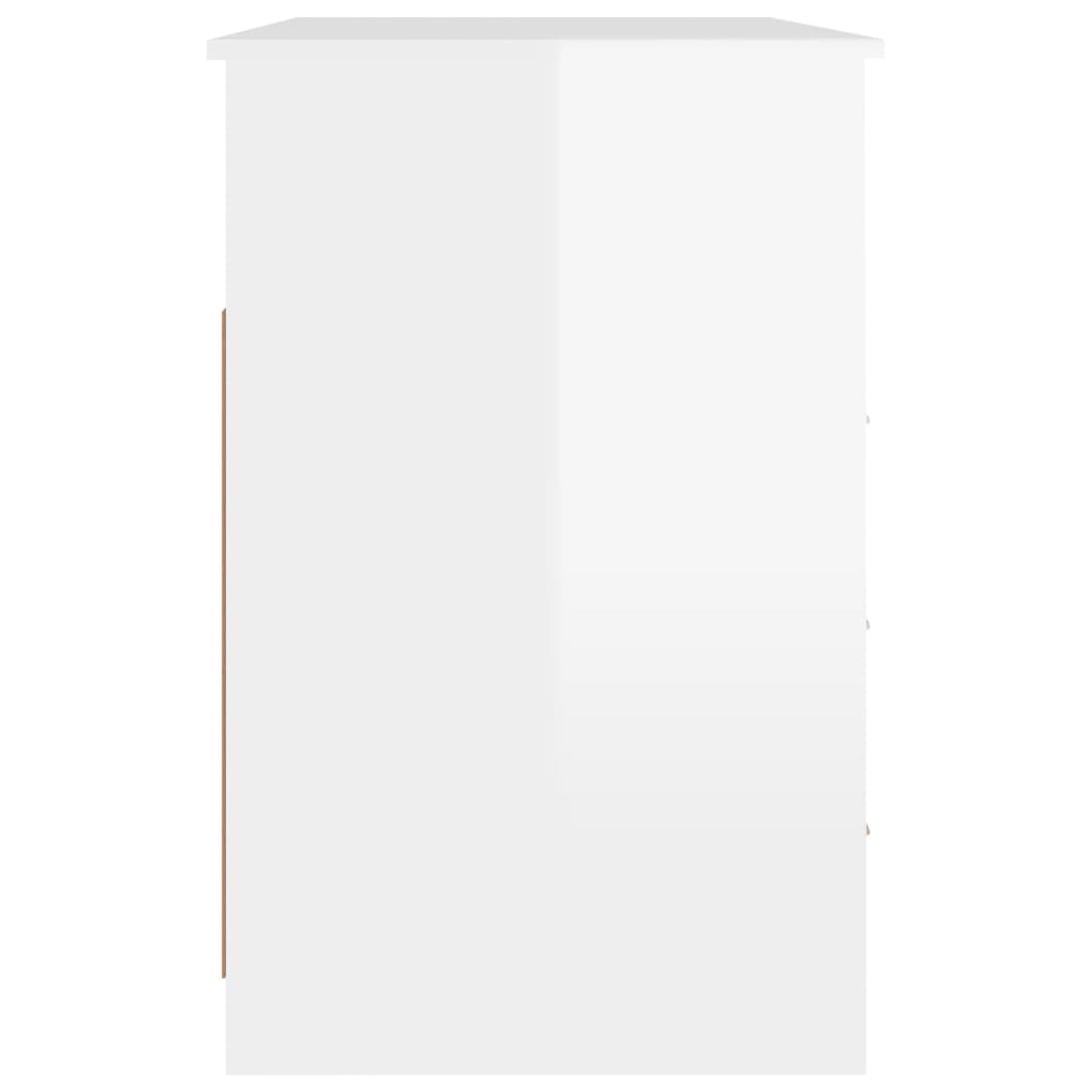 vidaXL Birou cu sertare, alb extralucios, 102x50x76 cm, lemn prelucrat