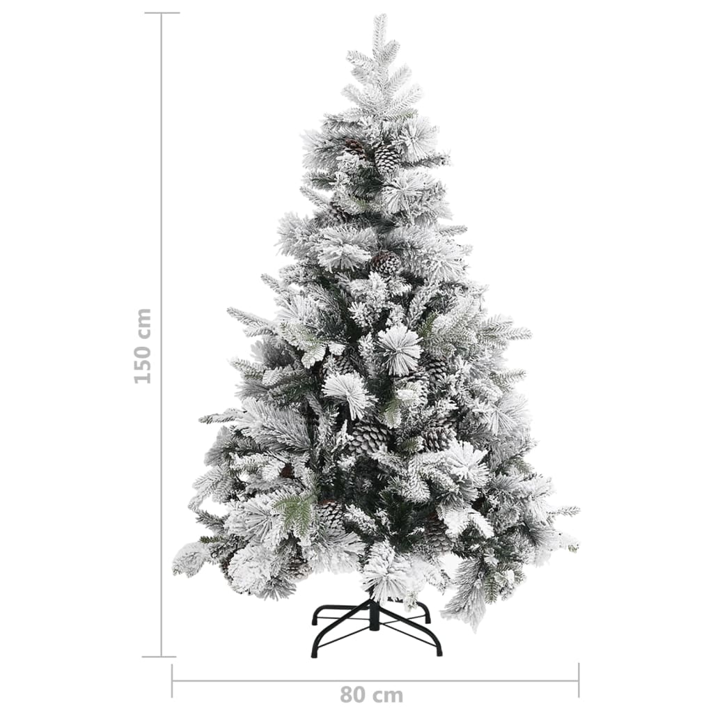 vidaXL Brad de Crăciun cu zăpadă & conuri, 150 cm, PVC&PE