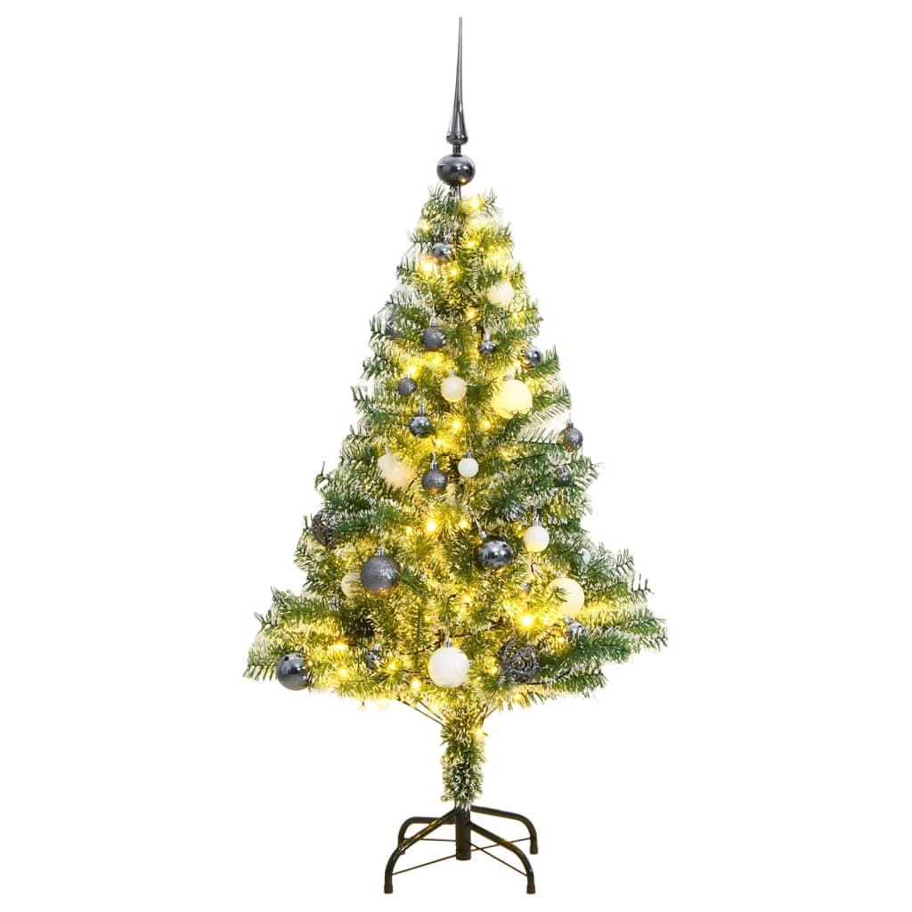 vidaXL Brad Crăciun artificial, 150 LED/globuri/zăpadă pufoasă, 120 cm