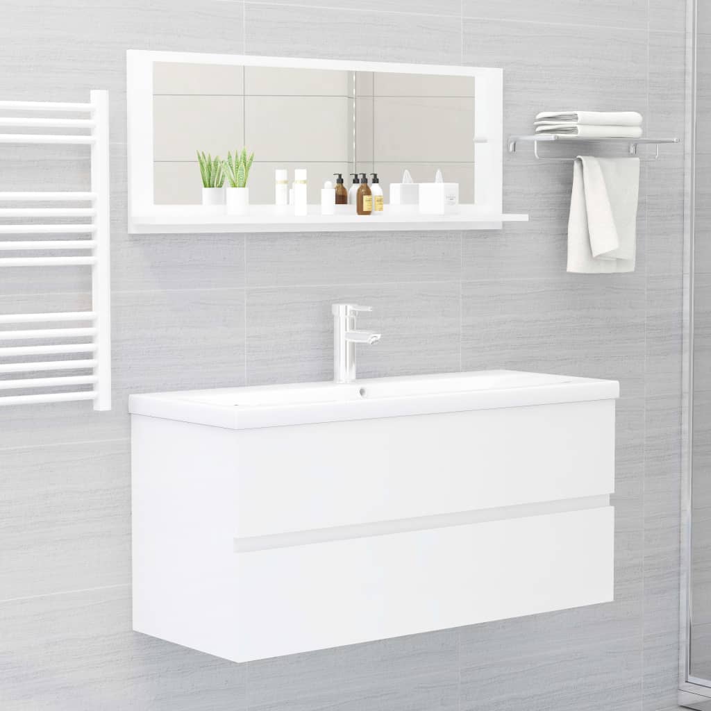 vidaXL Oglindă de baie, alb extralucios, 100 x 10,5 x 37 cm, PAL