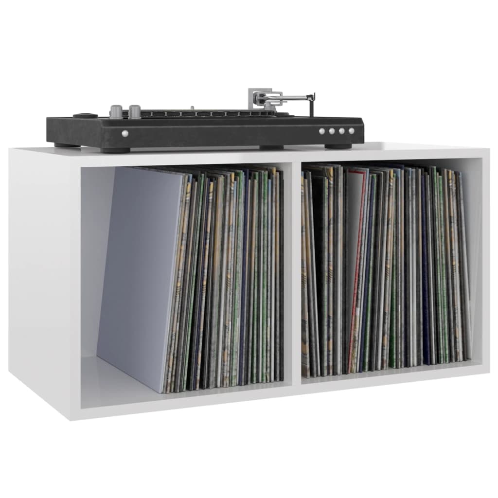 vidaXL Cutie de depozitare vinyl-uri, alb lucios, 71 x 34 x 36 cm, PAL