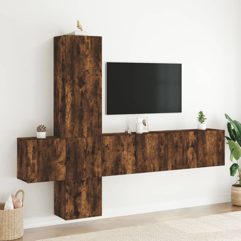 vidaXL Unități TV de perete, 5 piese, stejar fumuriu, lemn prelucrat