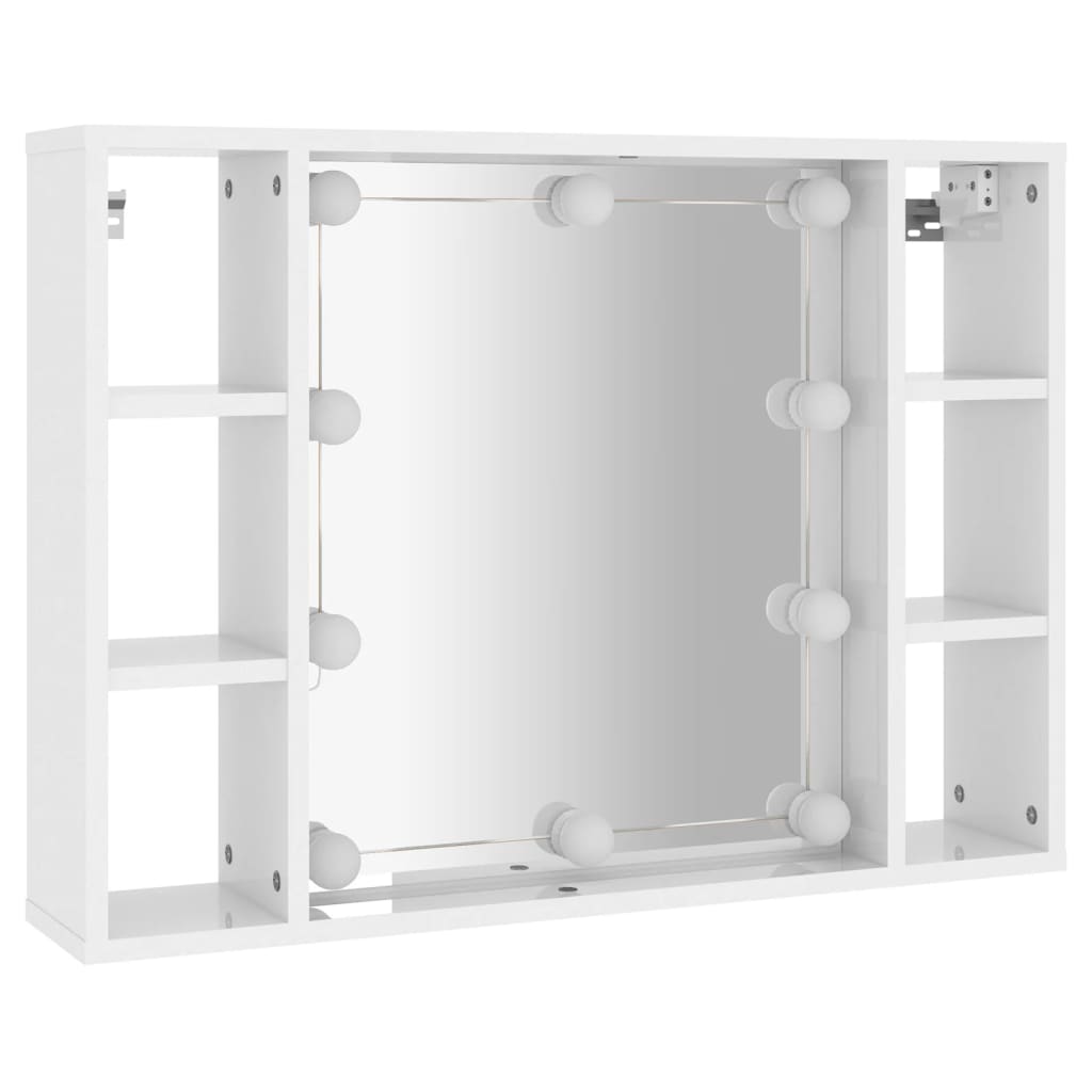 vidaXL Dulap cu oglindă și LED, alb extralucios, 76x15x55 cm