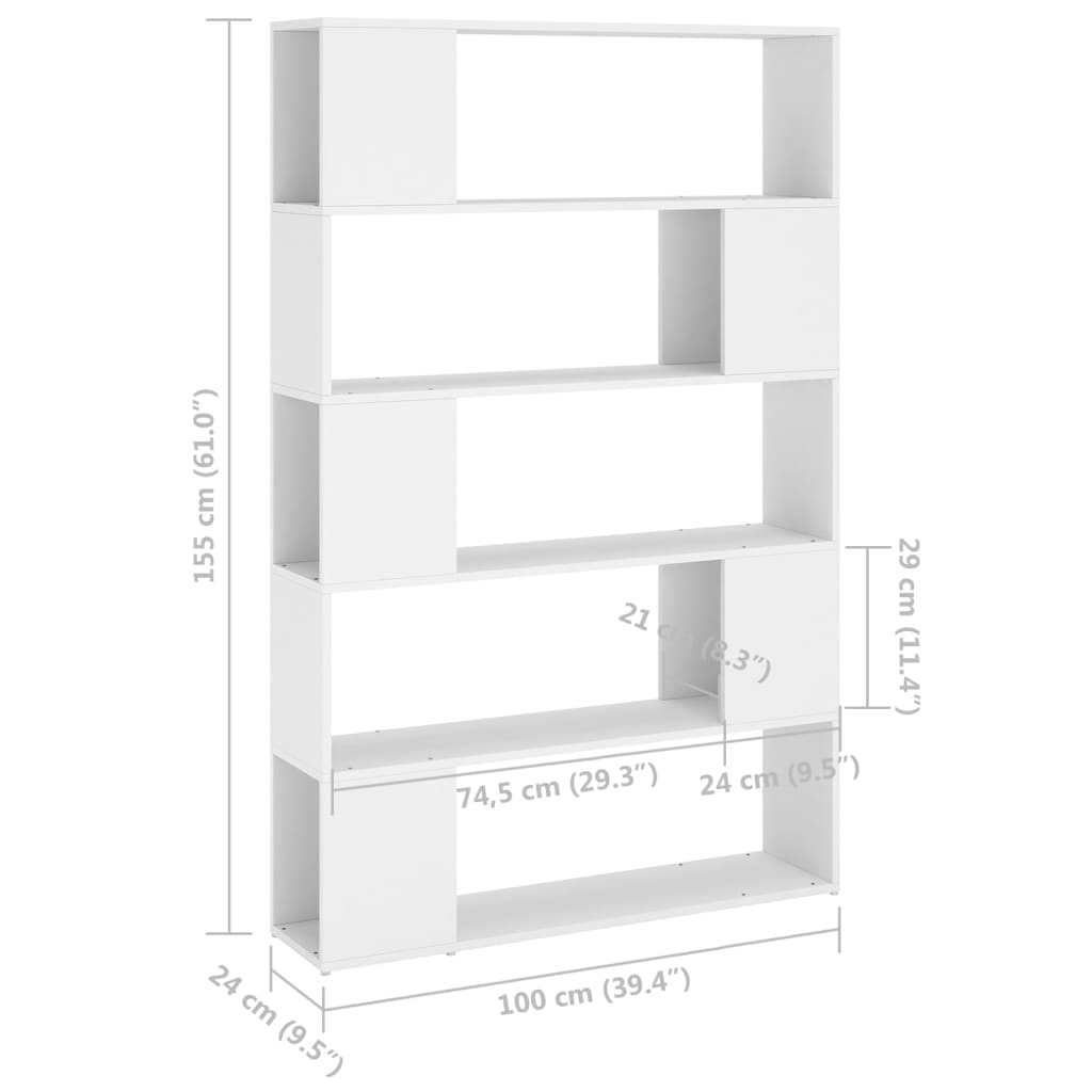 vidaXL Bibliotecă/Separator cameră, alb, 100x24x155 cm, PAL