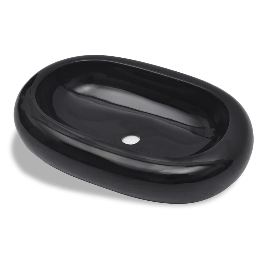 vidaXL Chiuvetă de baie din ceramică, ovală, negru