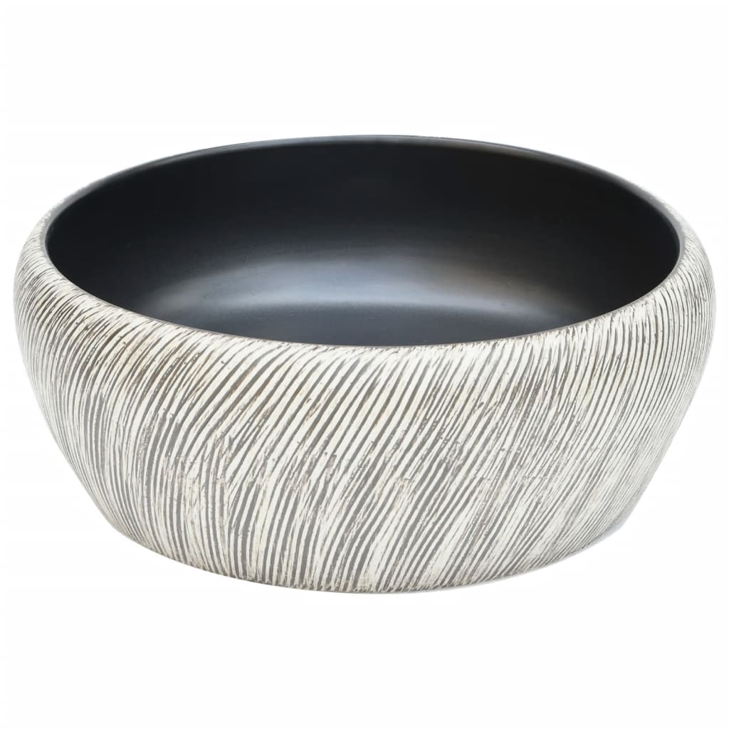 vidaXL Lavoar de blat, negru și gri, rotund, Φ41x14 cm, ceramică