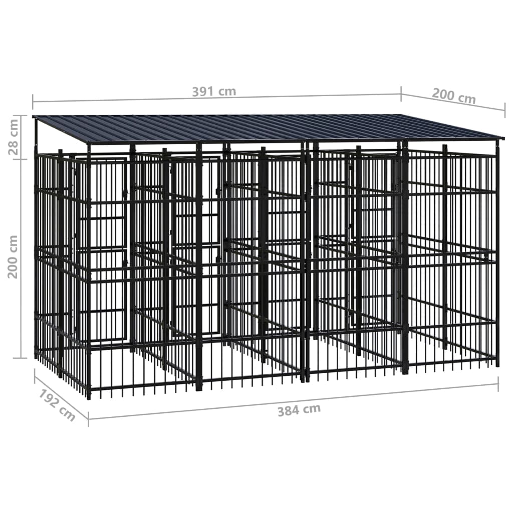 vidaXL Padoc pentru câini de exterior cu acoperiș, 7,37 m², oțel