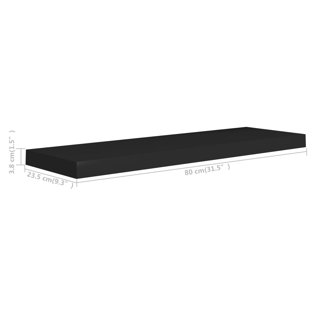 vidaXL Rafturi de perete, 4 buc., negru, 80 x 23,5 x 3,8 cm, MDF