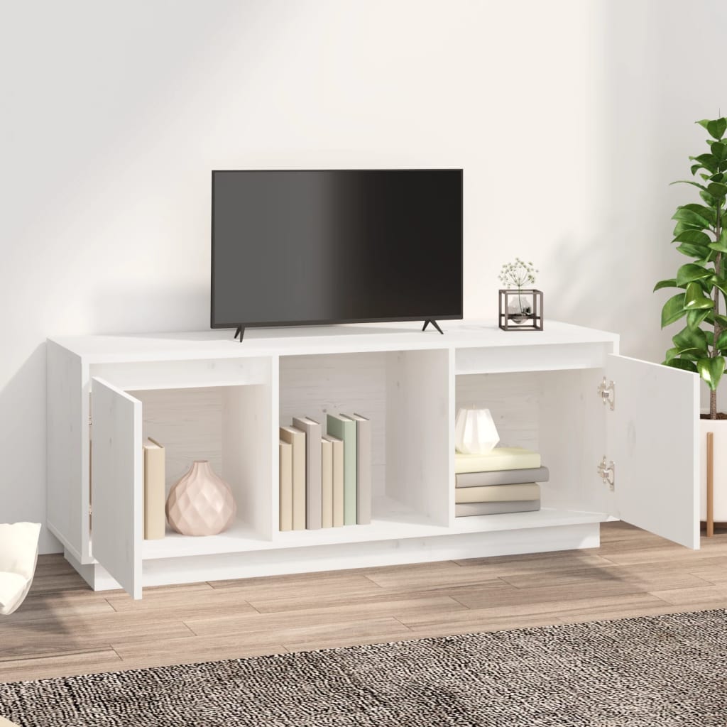 vidaXL Comodă TV, alb, 110,5x35x44 cm, lemn masiv de pin