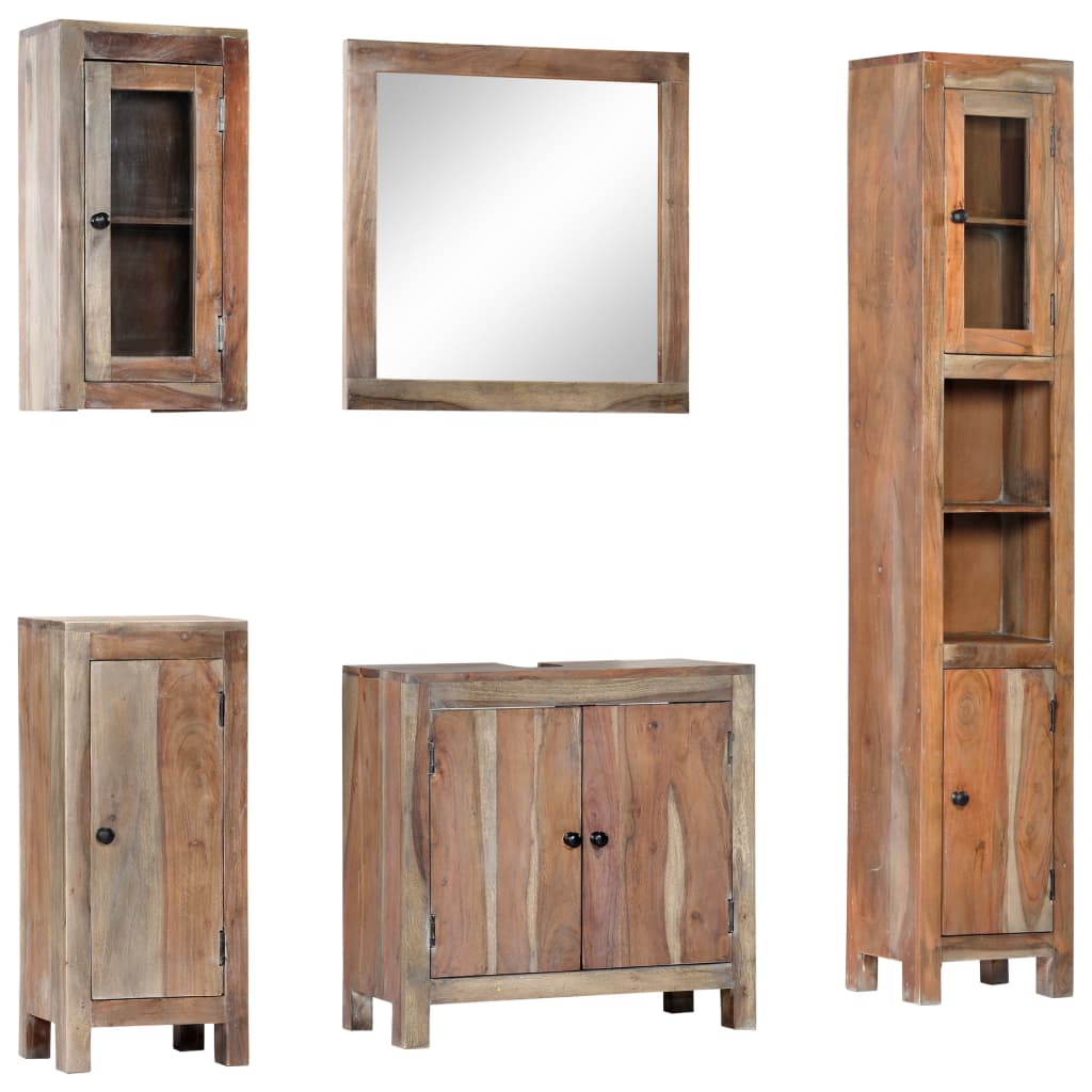 vidaXL Set mobilier de baie, 5 piese, lemn masiv de acacia