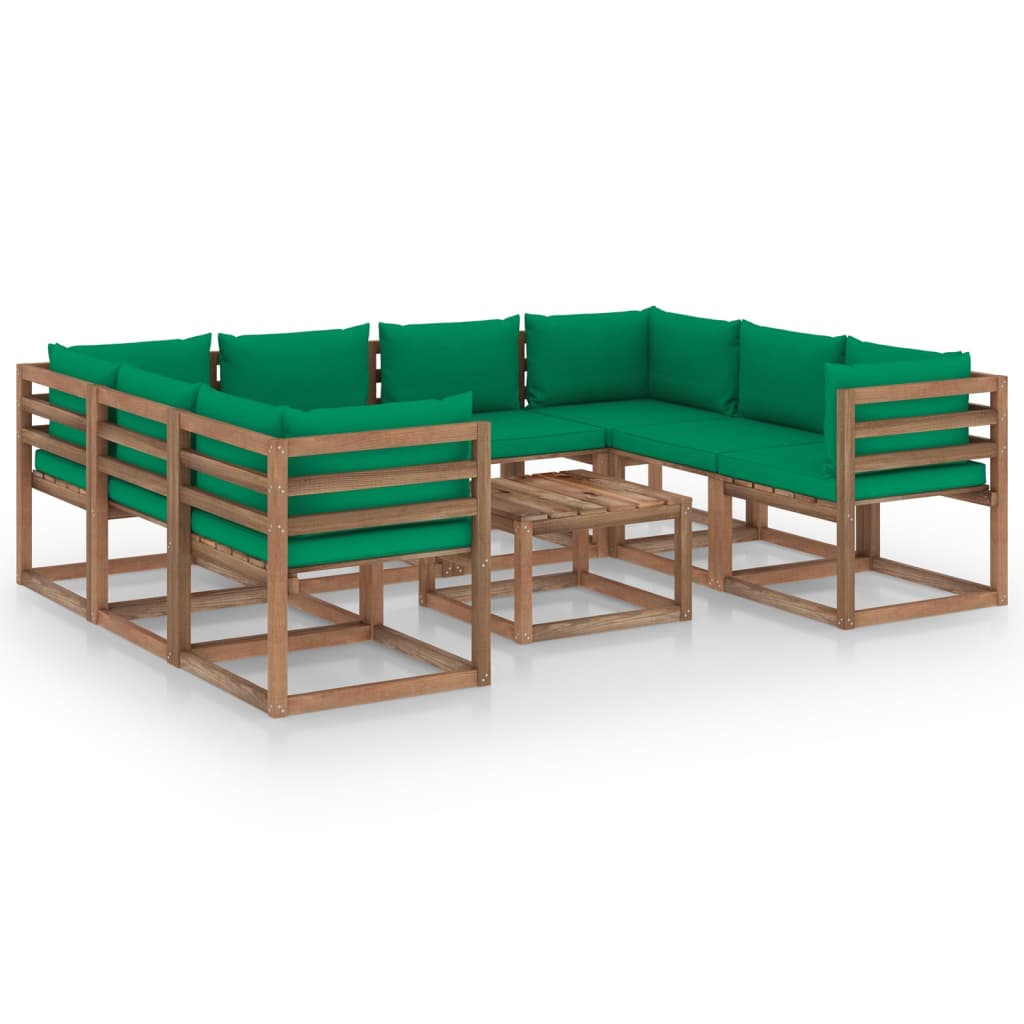 vidaXL Set mobilier de grădină cu perne verzi, 9 piese