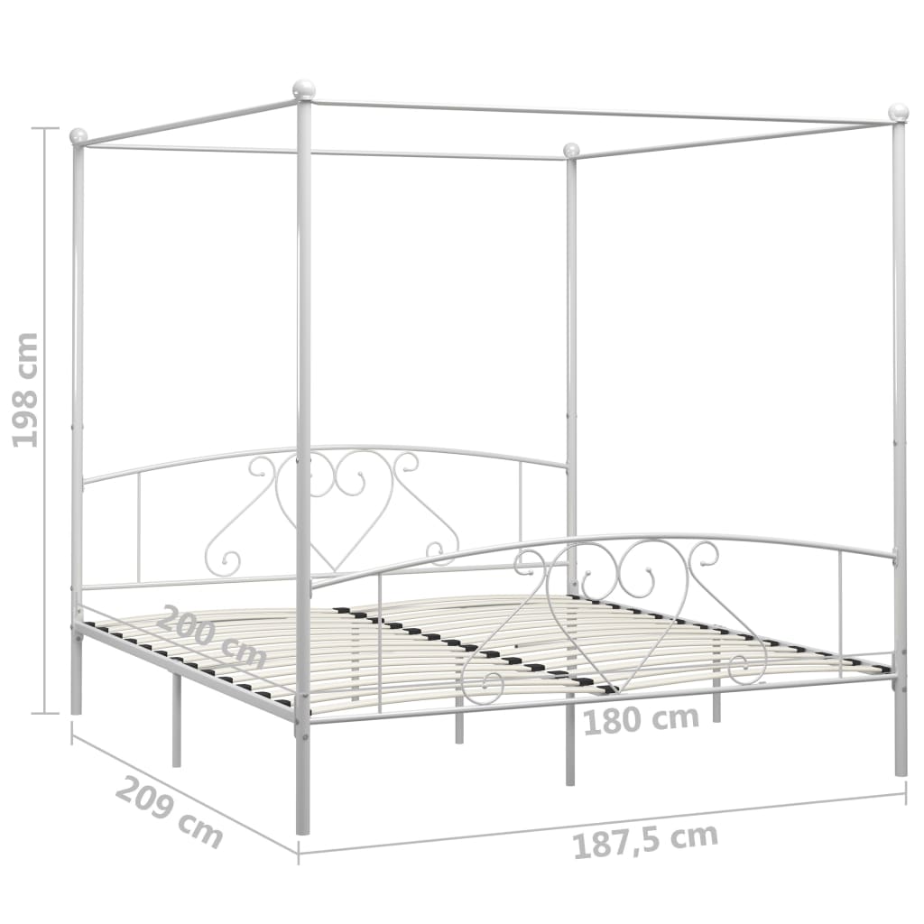 vidaXL Cadru de pat cu baldachin, alb, 180 x 200 cm, metal