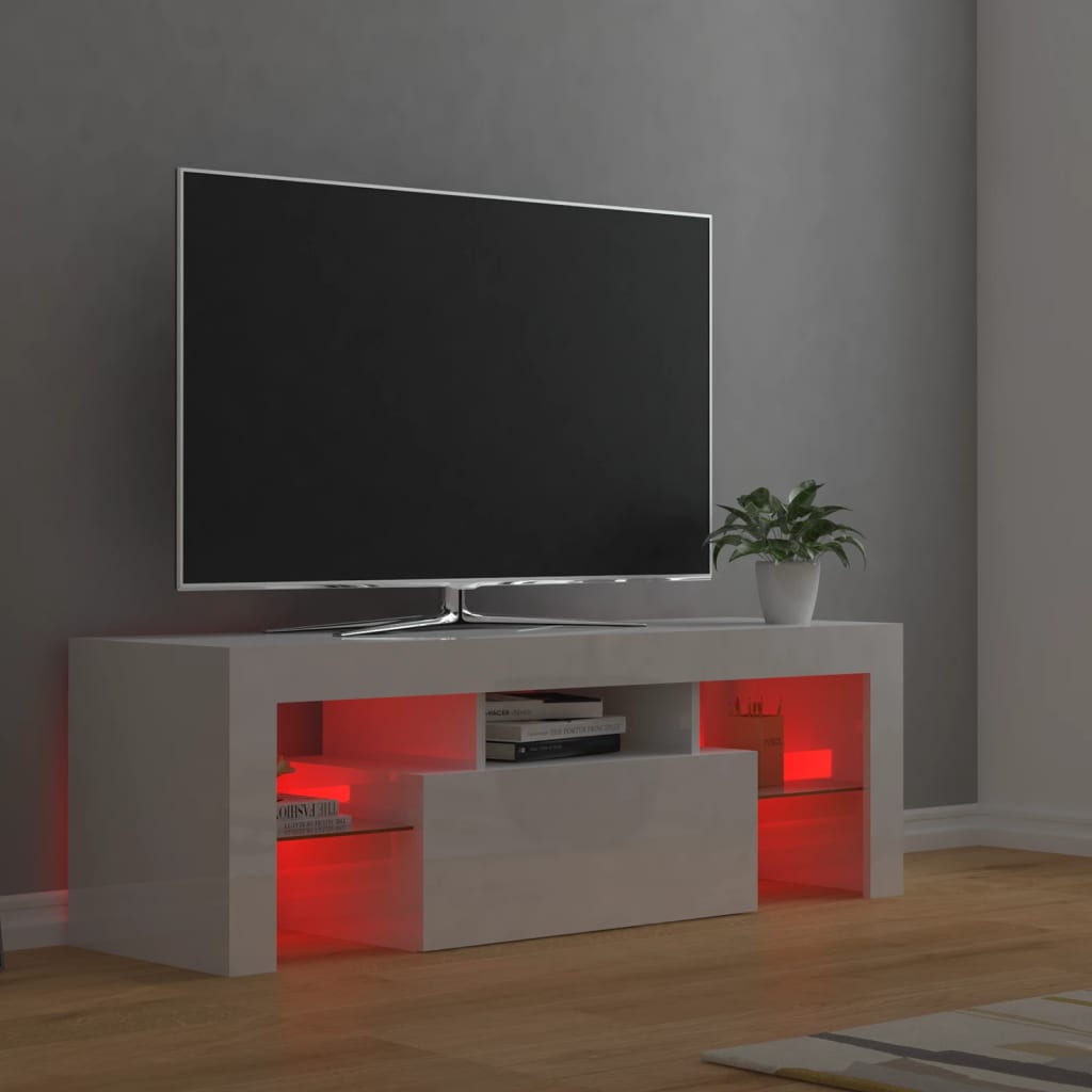 vidaXL Comodă TV cu lumini LED, alb extralucios, 120x35x40 cm