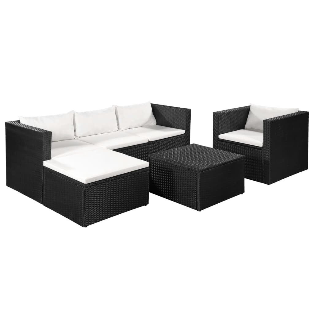 vidaXL Set mobilier de grădină, 4 piese, negru & alb, poliratan